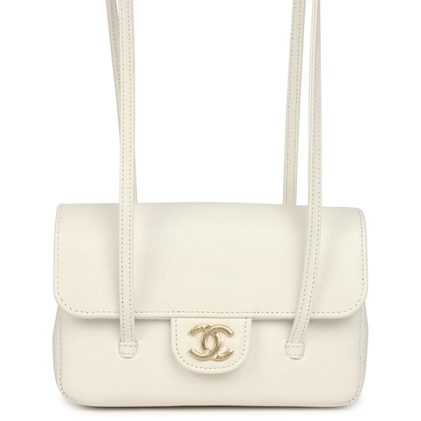 Chanel Mini Preppy Coco Clutch with Straps White Shiny Caviar Brushed Gold Hardware