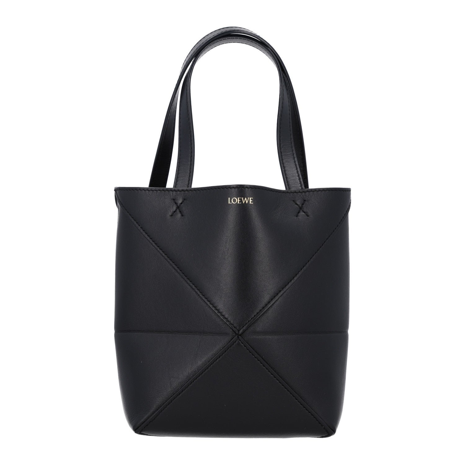 Loewe Shiny Calfskin Mini Puzzle Fold Tote Black