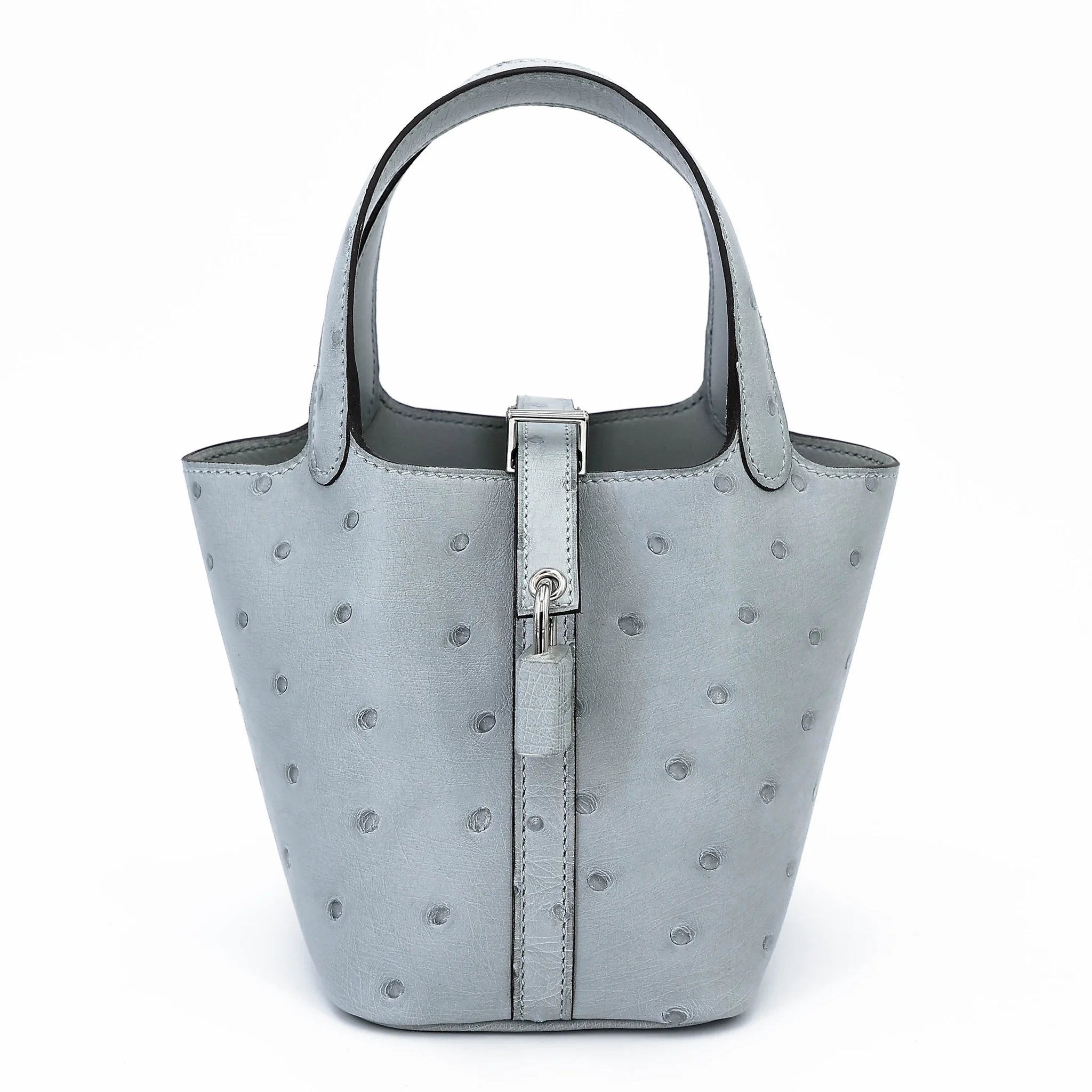 Unused ( Rank NS ) HERMÈS Picotin Lock Micro 14 Bleu Glacier (8U) Ostrich Palladium hardware W (2024)