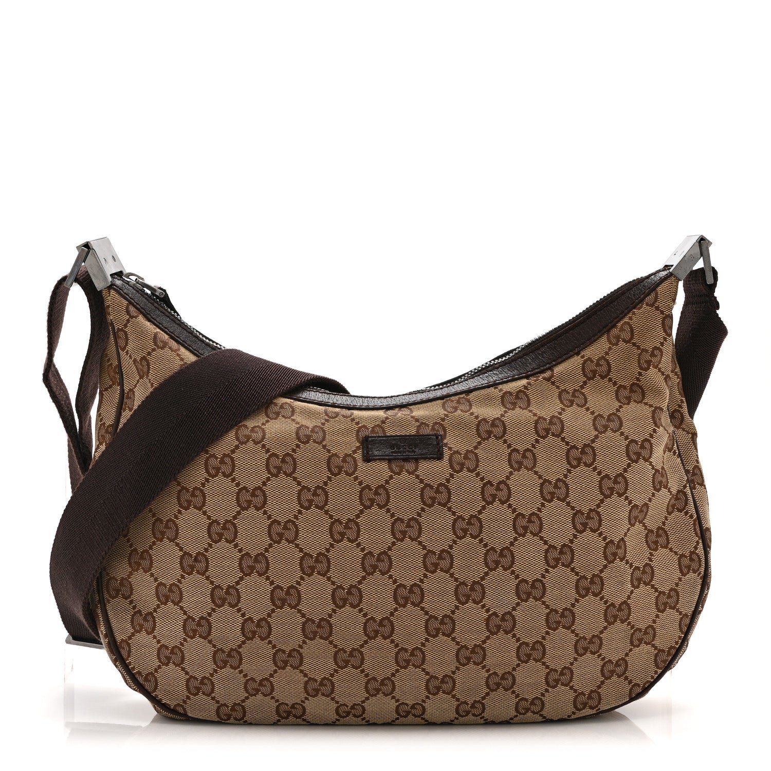 Gucci Monogram Medium Half Moon Hobo Dark Brown