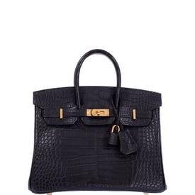 Hermes Hermès Birkin 25 Noir Matte Alligator Gold Hardware