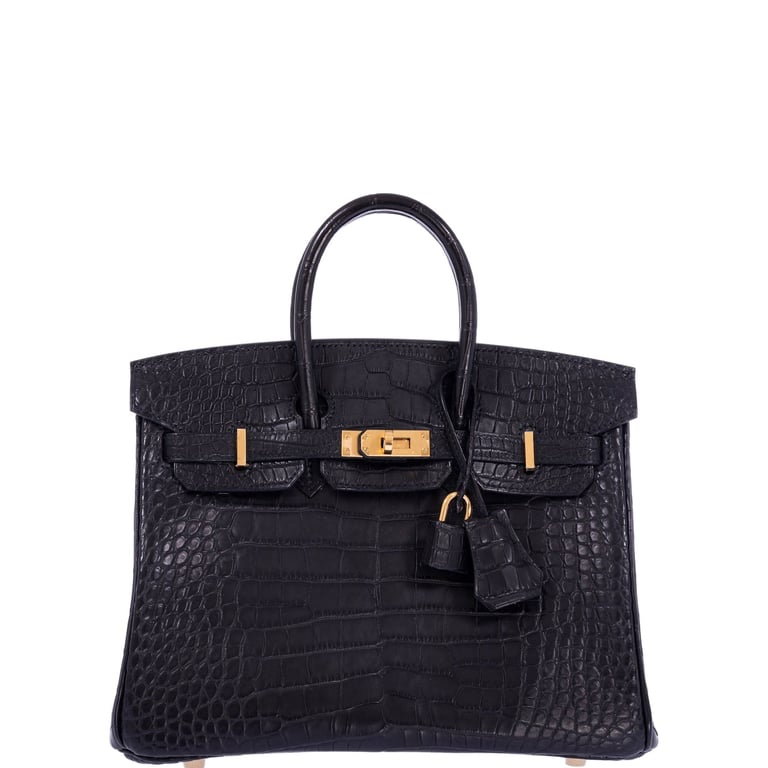Hermes Hermès Birkin 25 Noir Matte Alligator Gold Hardware