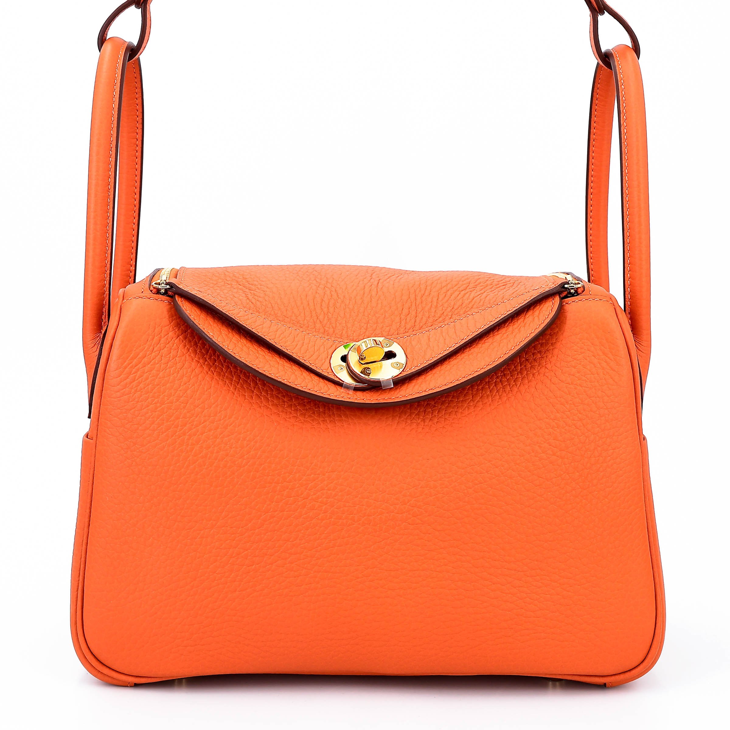 Unused ( Rank NS ) HERMÈS Lindy 26 Orange (93) Clemence Gold hardware B (2023)