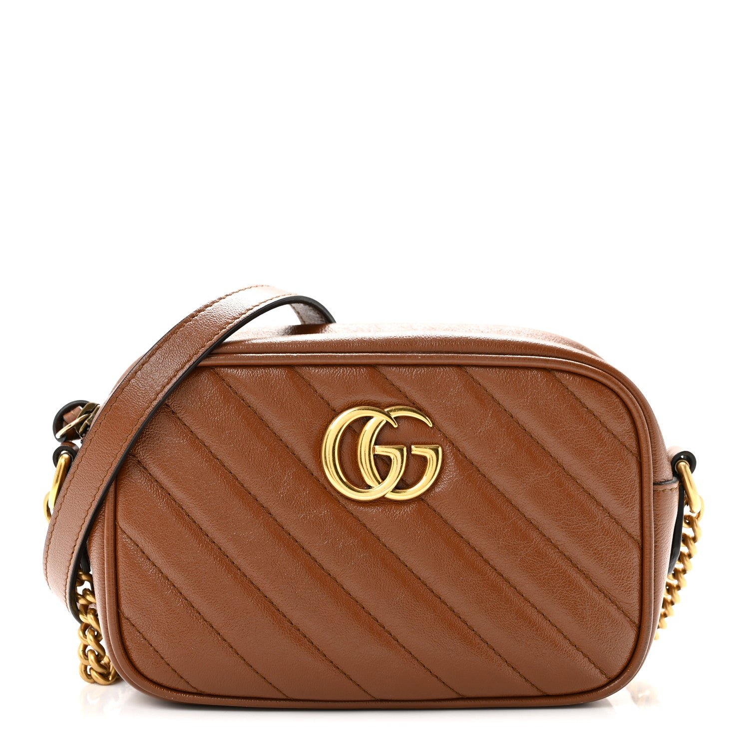Gucci Glazed Calfskin Matelasse Diagonal Mini GG Marmont Chain Shoulder Bag Cuir