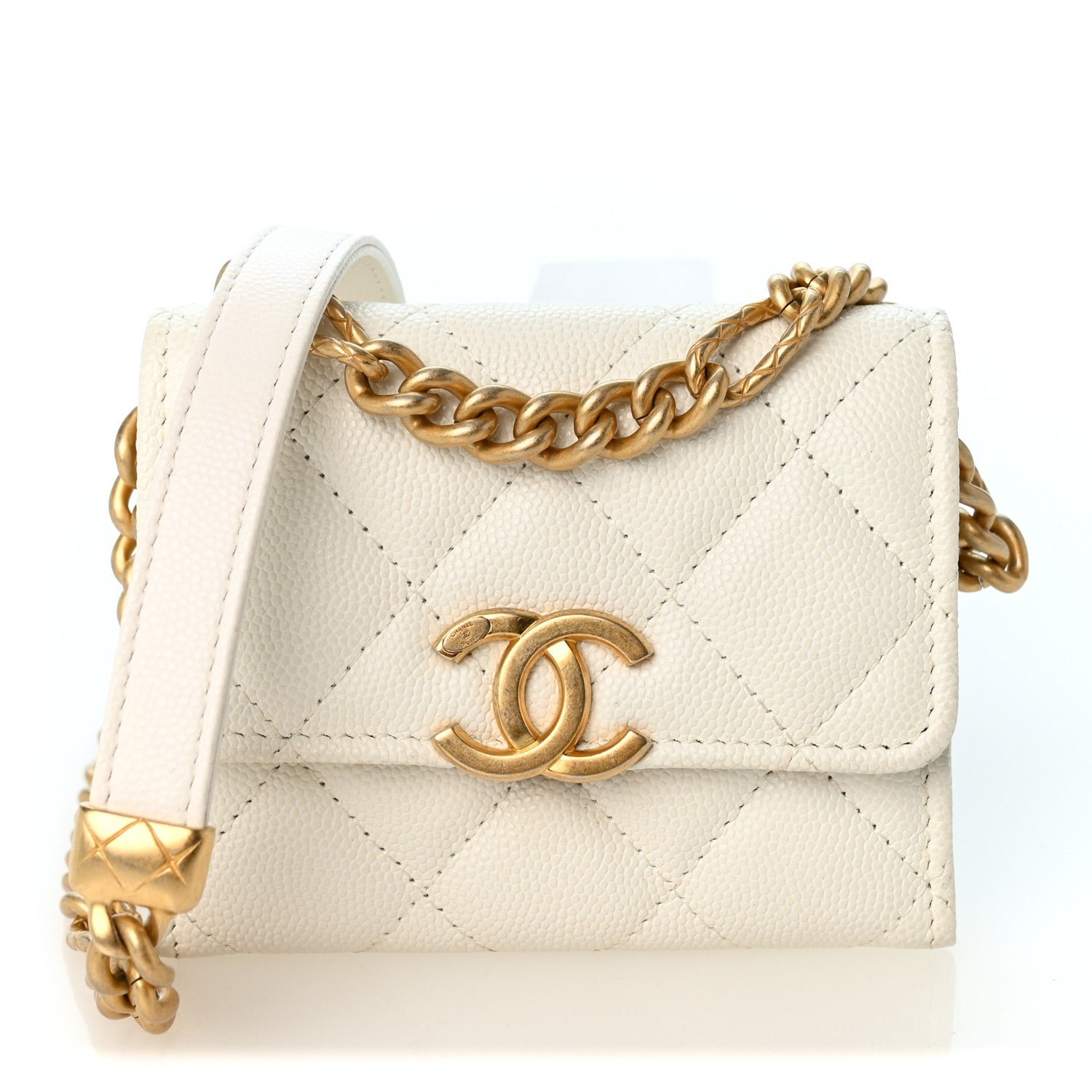 Chanel Caviar Quilted Bracelet On Chain Clutch White