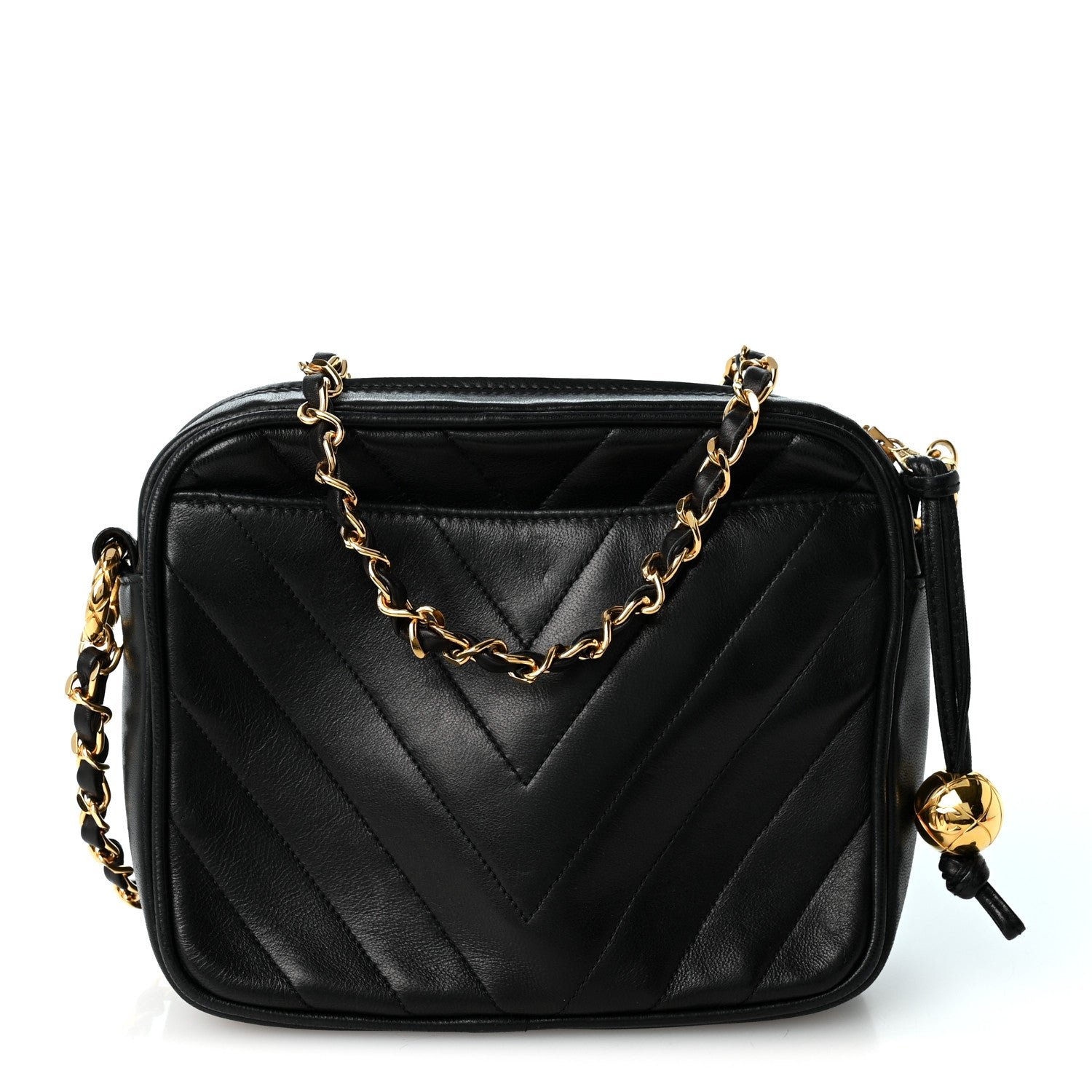 Chanel Lambskin Chevron Quilted Small Camera Case Black