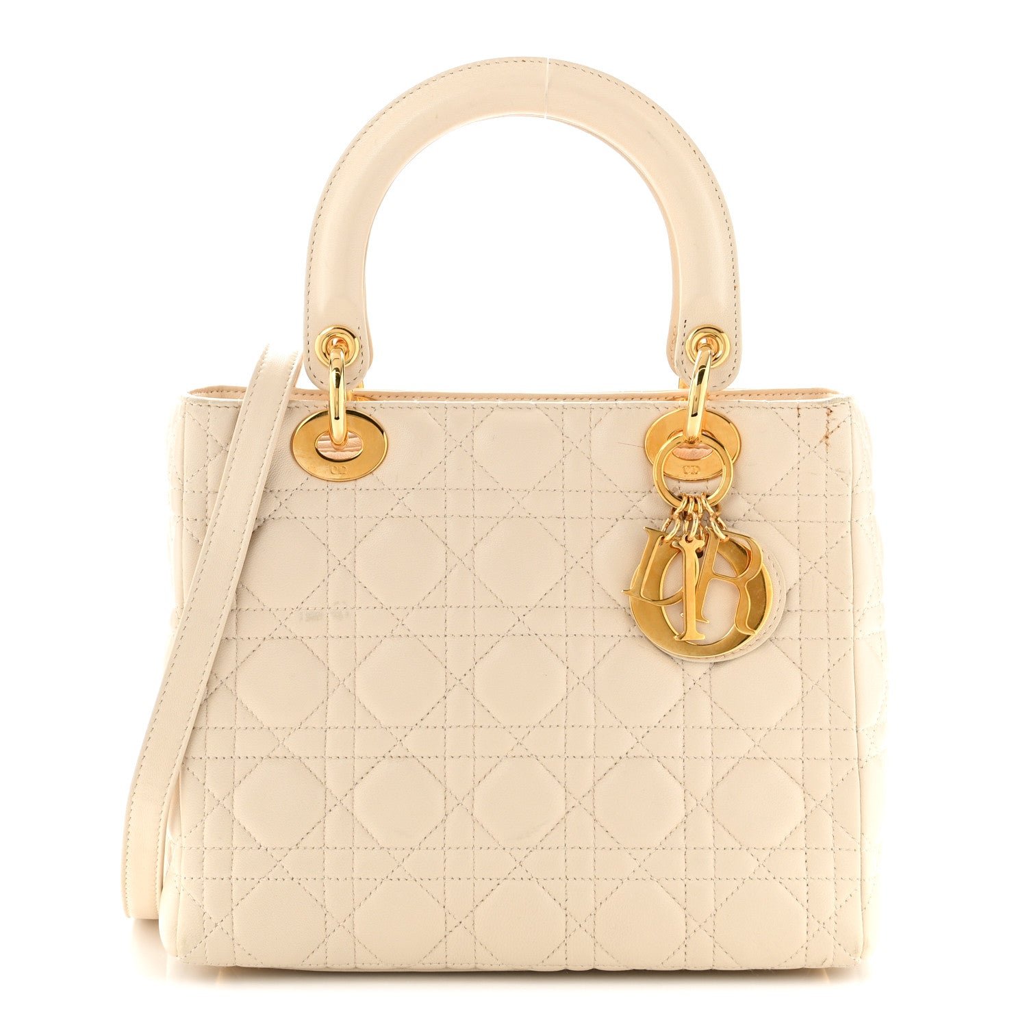 Christian Dior Lambskin Cannage Medium Lady Dior White
