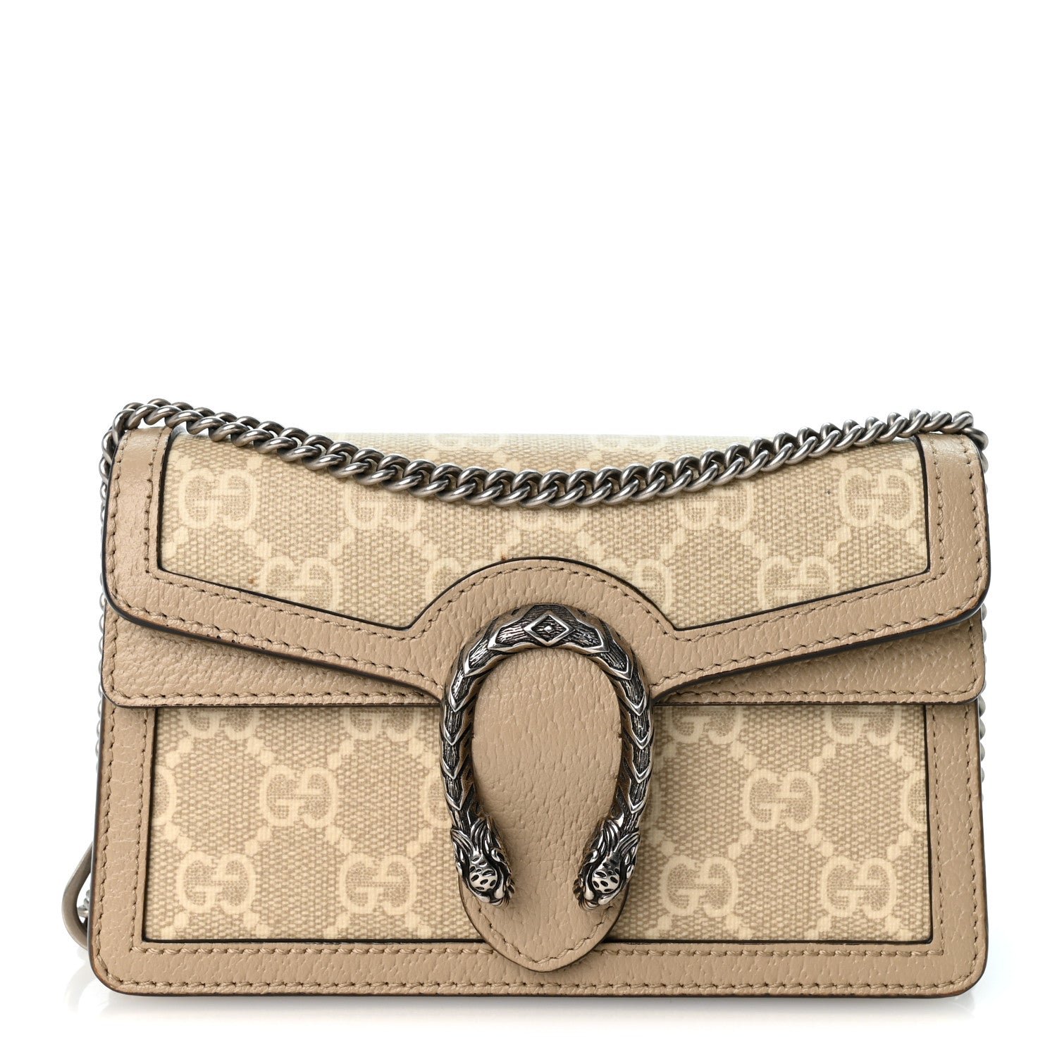 Gucci GG Supreme Monogram Textured Dollar Calfskin Super Mini Dionysus Shoulder Bag Beige Mystic White Oatmeal