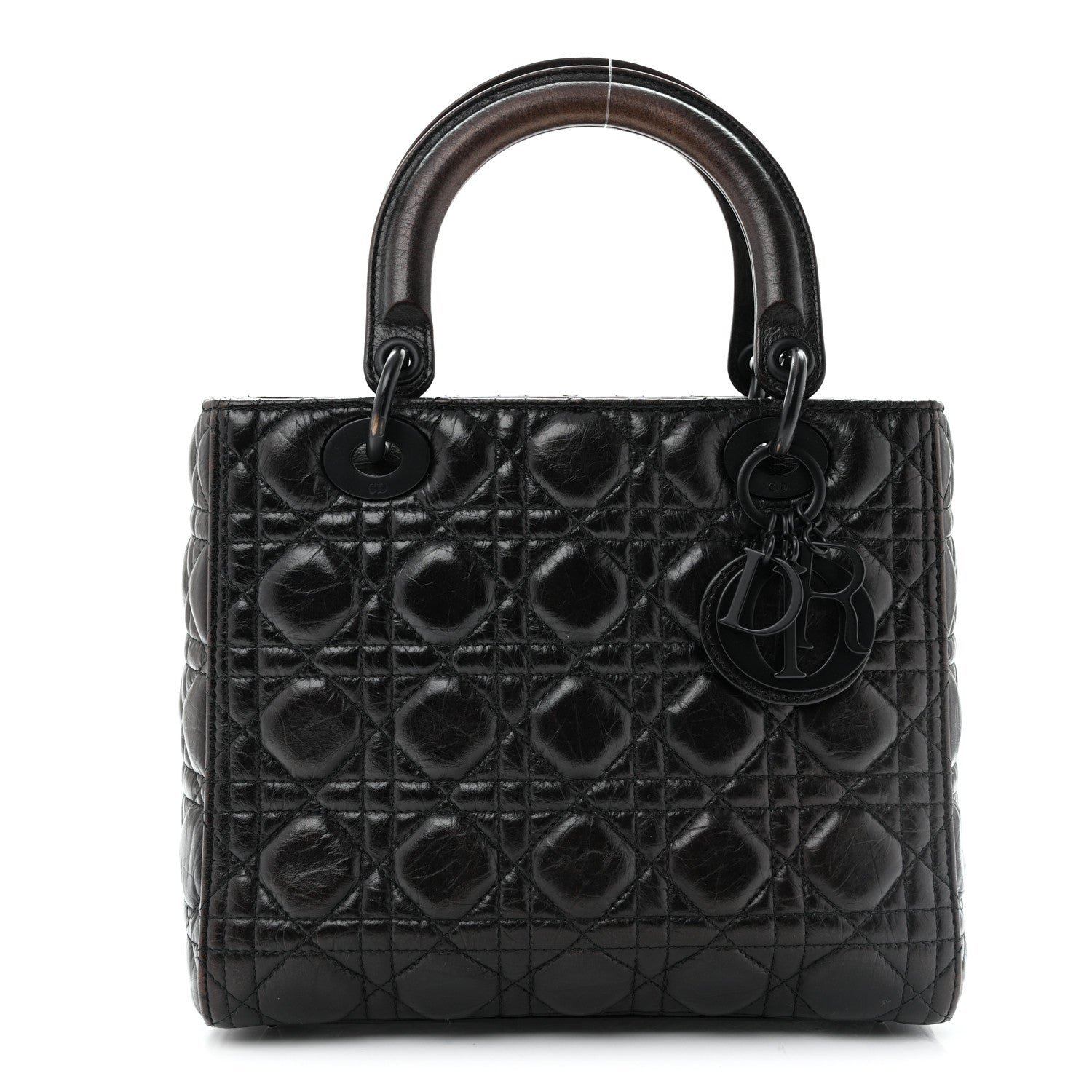 Christian Dior Crinkled Calfskin Cannage Medium Lady Dior Black