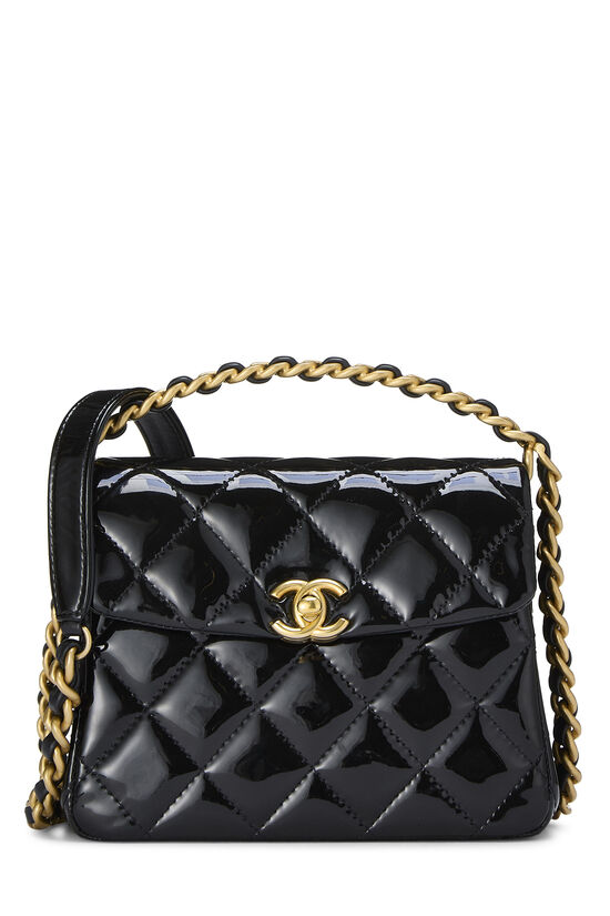 Chanel Black Patent Leather Top Handle Flap Bag Mini