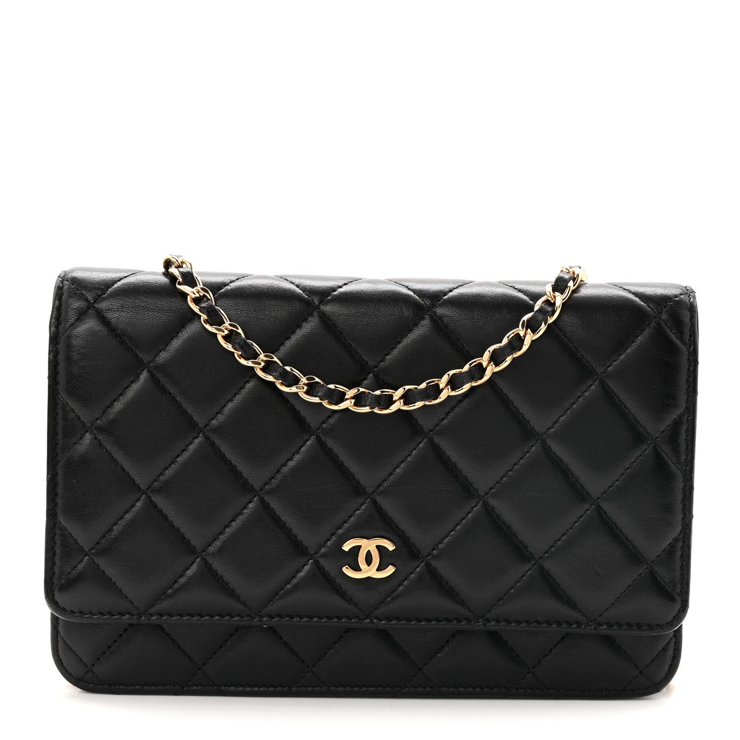 Chanel Lambskin Quilted Wallet On Chain WOC Black