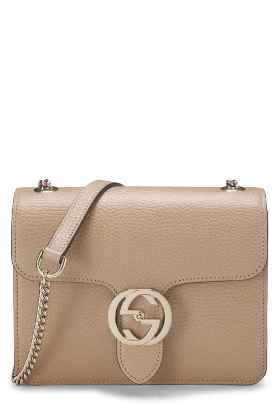 Beige Leather Interlocking Crossbody Small