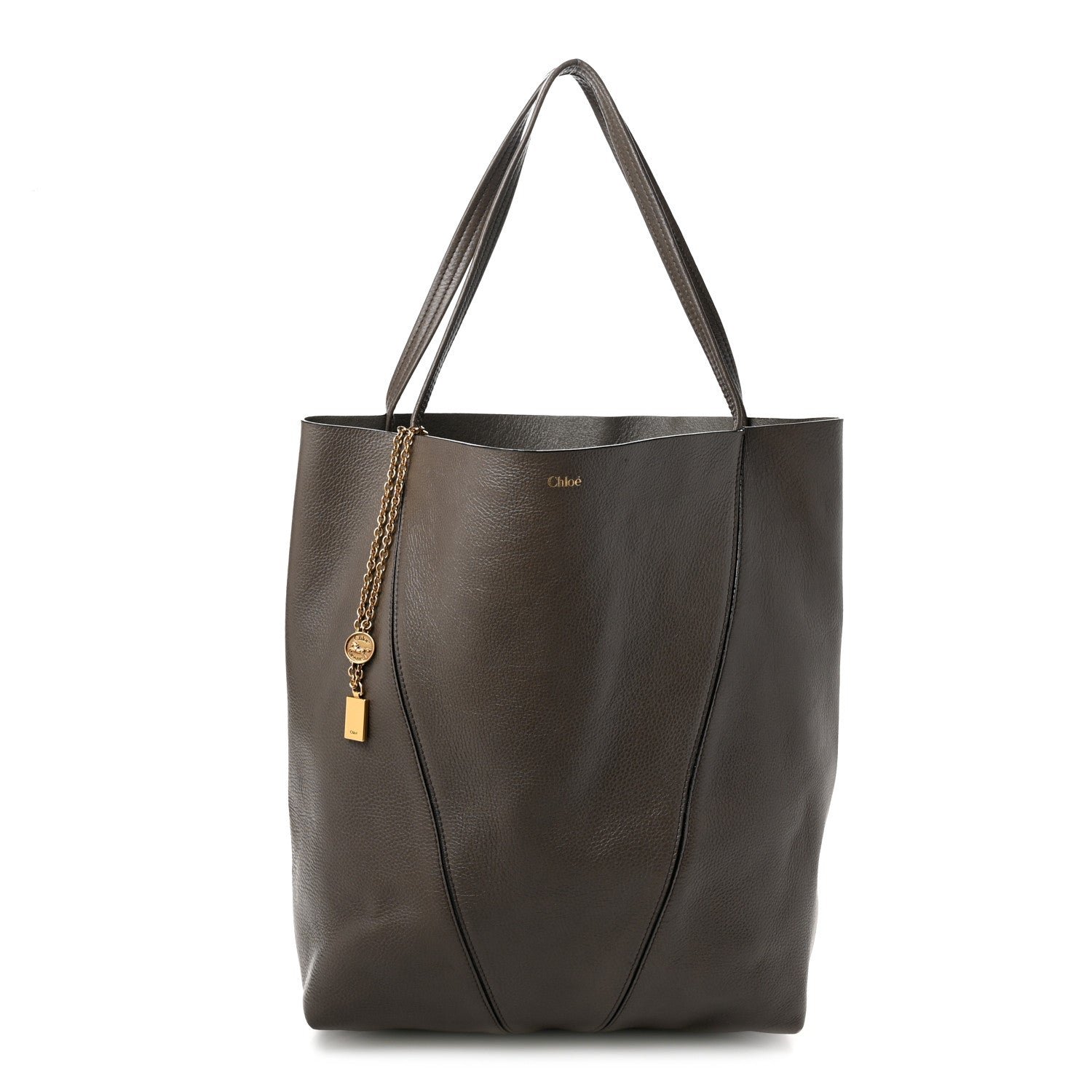 Chloe Grained Calfskin Large Spin Tote Flannel Grey