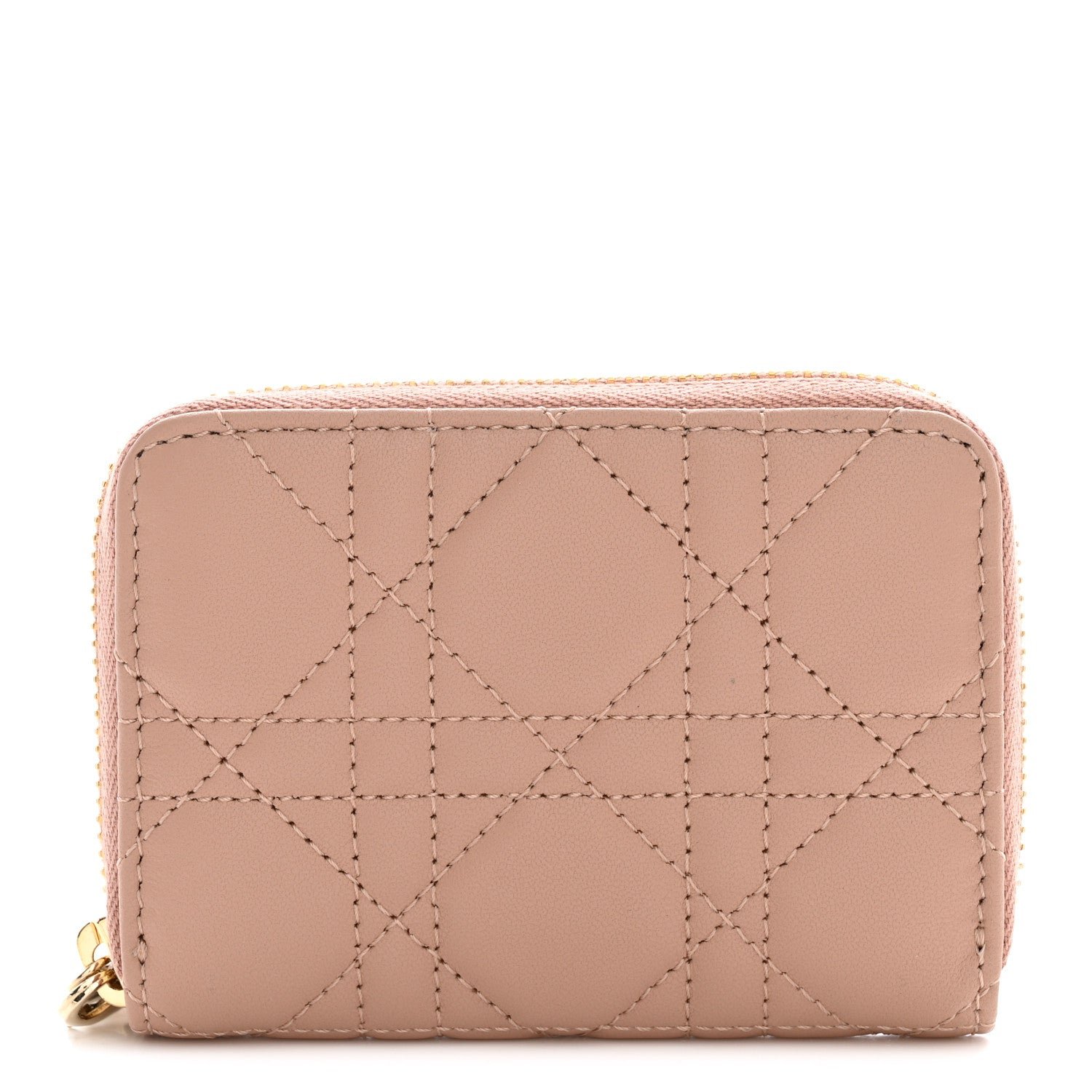 Christian Dior Lambskin Cannage Small Lady Dior Voyageur Coin Purse Rose Des Vents