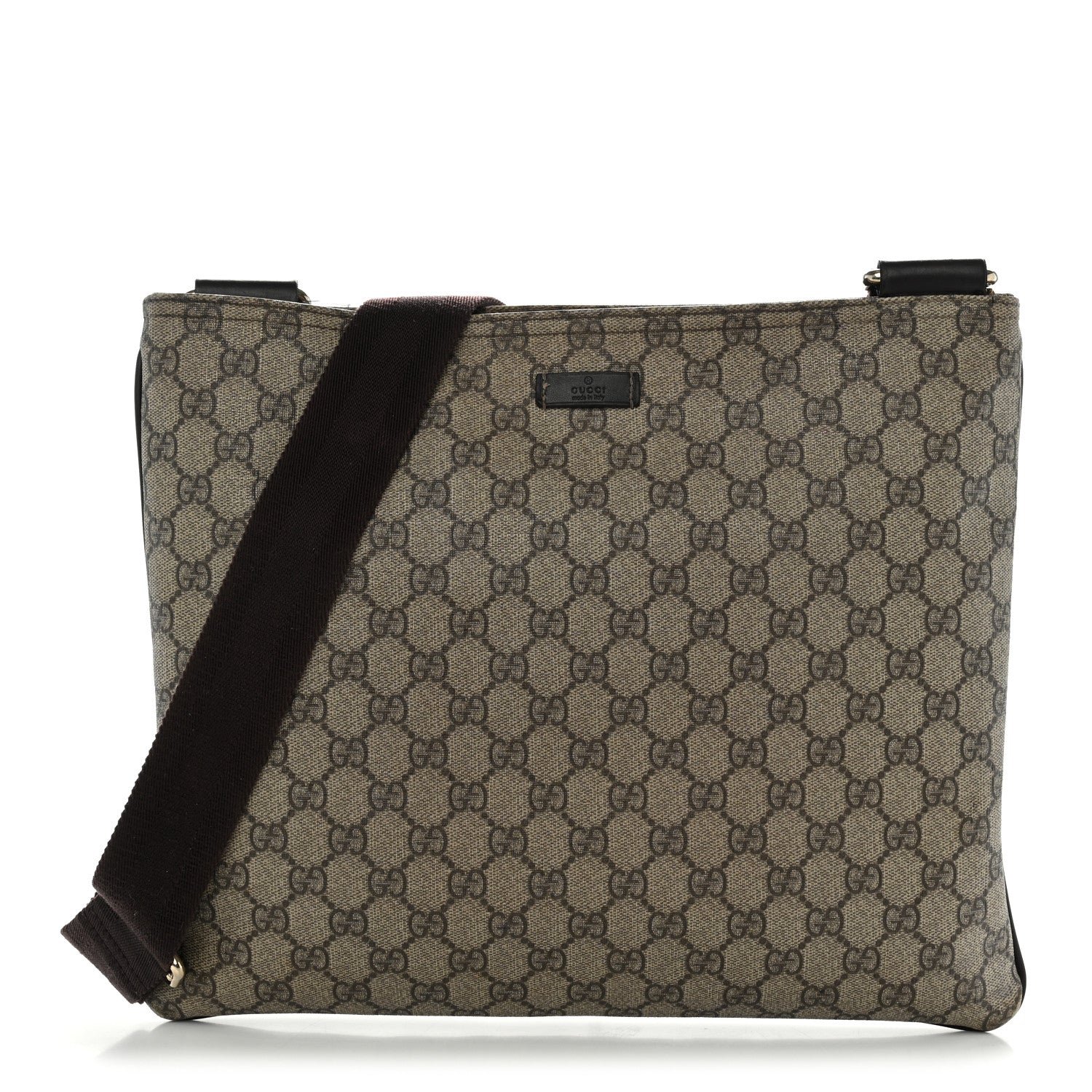 Gucci GG Supreme Monogram Medium Flat Messenger Bag Dark Brown