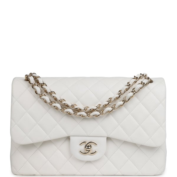 Chanel Jumbo Classic Double Flap White Caviar Light Gold Hardware