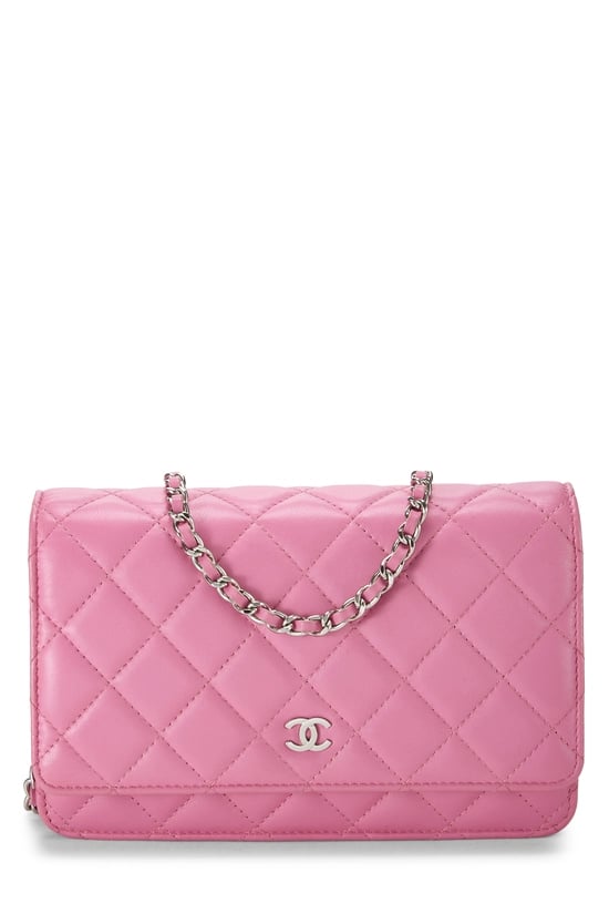 Pink Lambskin Classic Quilted Wallet on Chain (WOC)