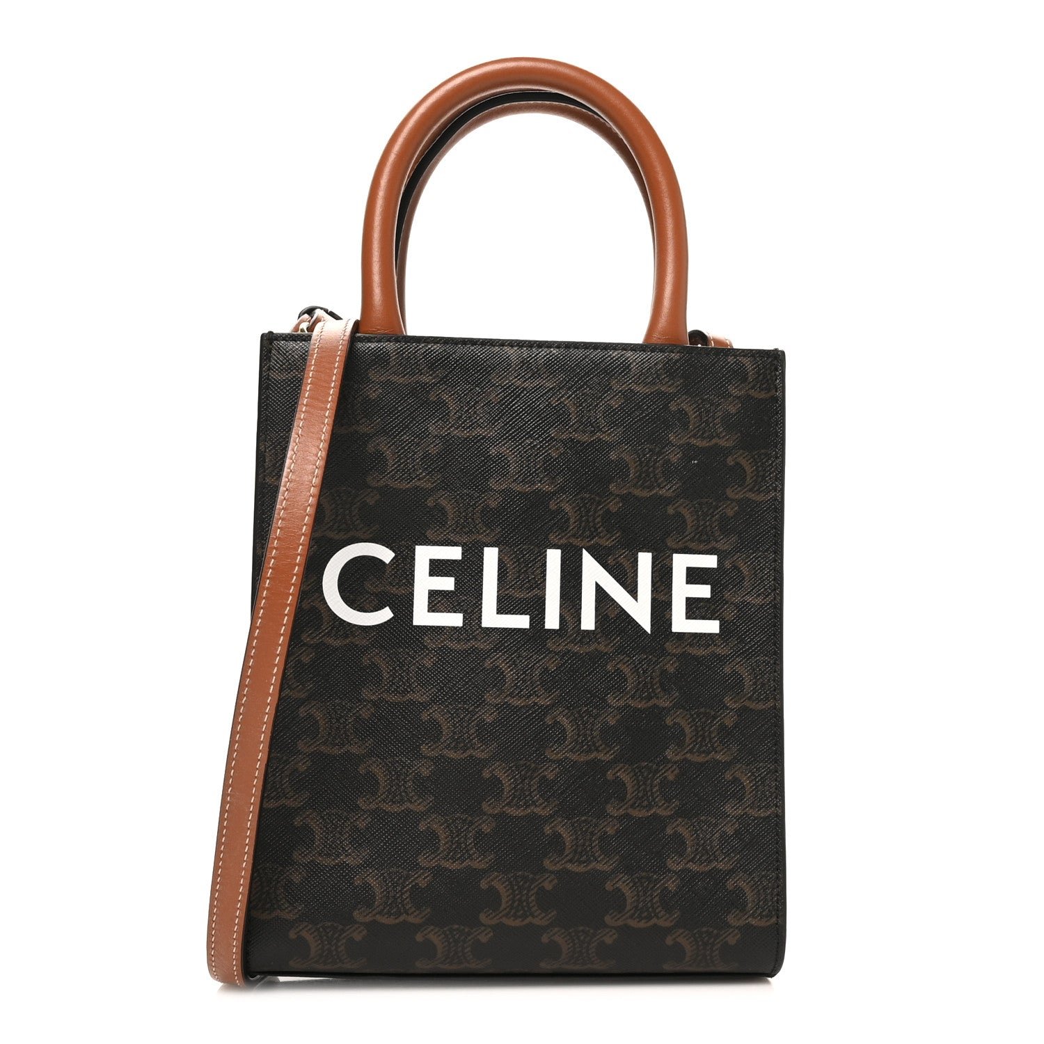 Celine Triomphe Canvas Calfskin Mini Vertical Cabas Tan
