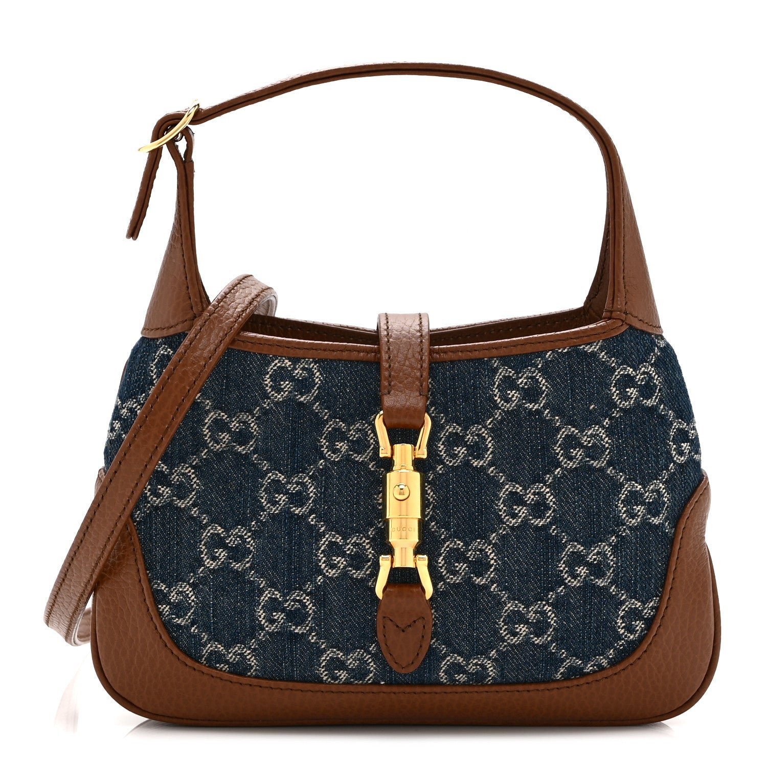 Gucci New Denim GG Monogram Calfskin Mini Jackie 1961 Hobo Blue Tea Cuir