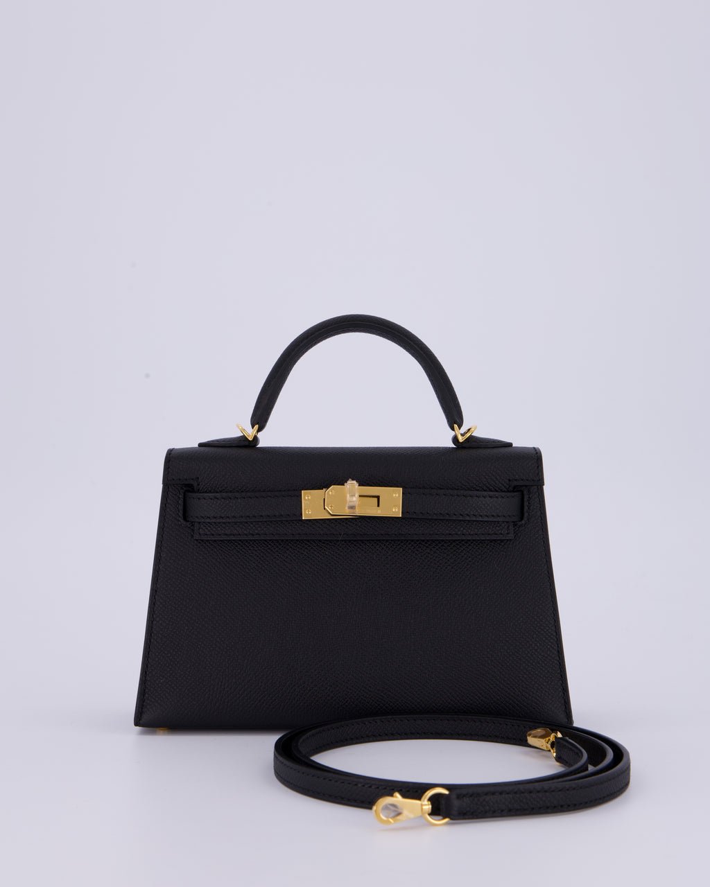 *HOT* Hermès Mini Kelly II 20 Bag in Noir Epsom Leather with Gold Hardware