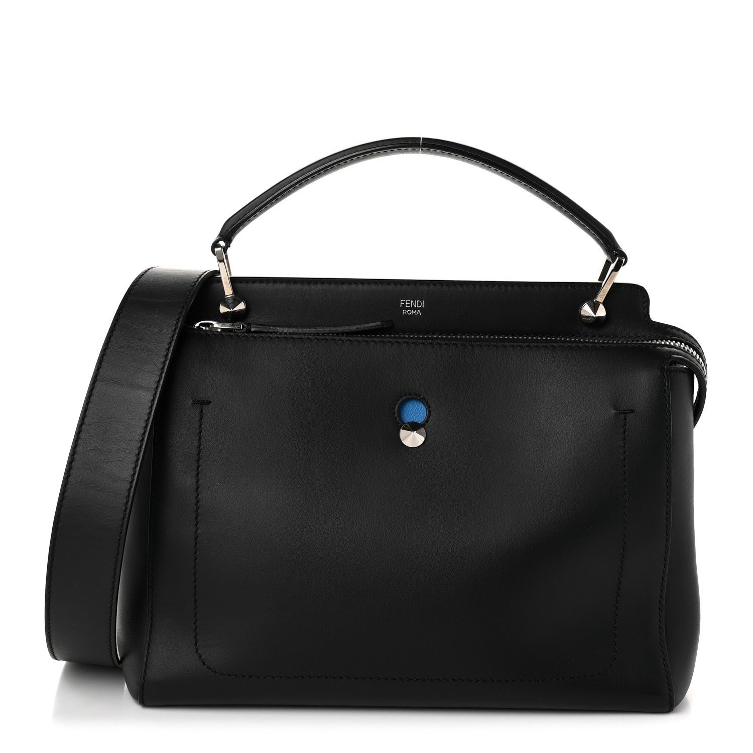 Fendi Fendi Vitello Baltico Dolce DotCom Satchel Black Blue Royal