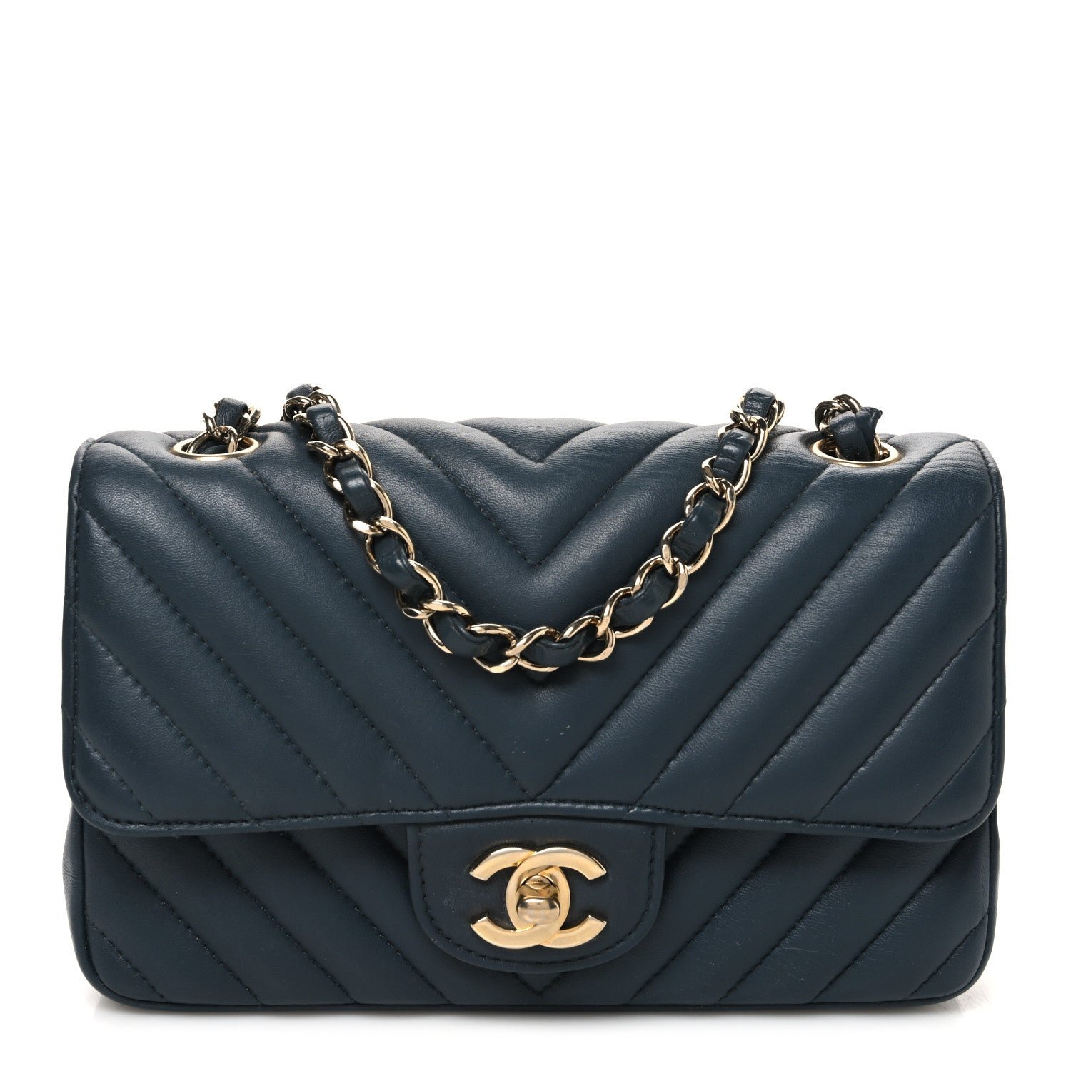 Chanel Lambskin Chevron Quilted Mini Rectangular Flap Dark Grey