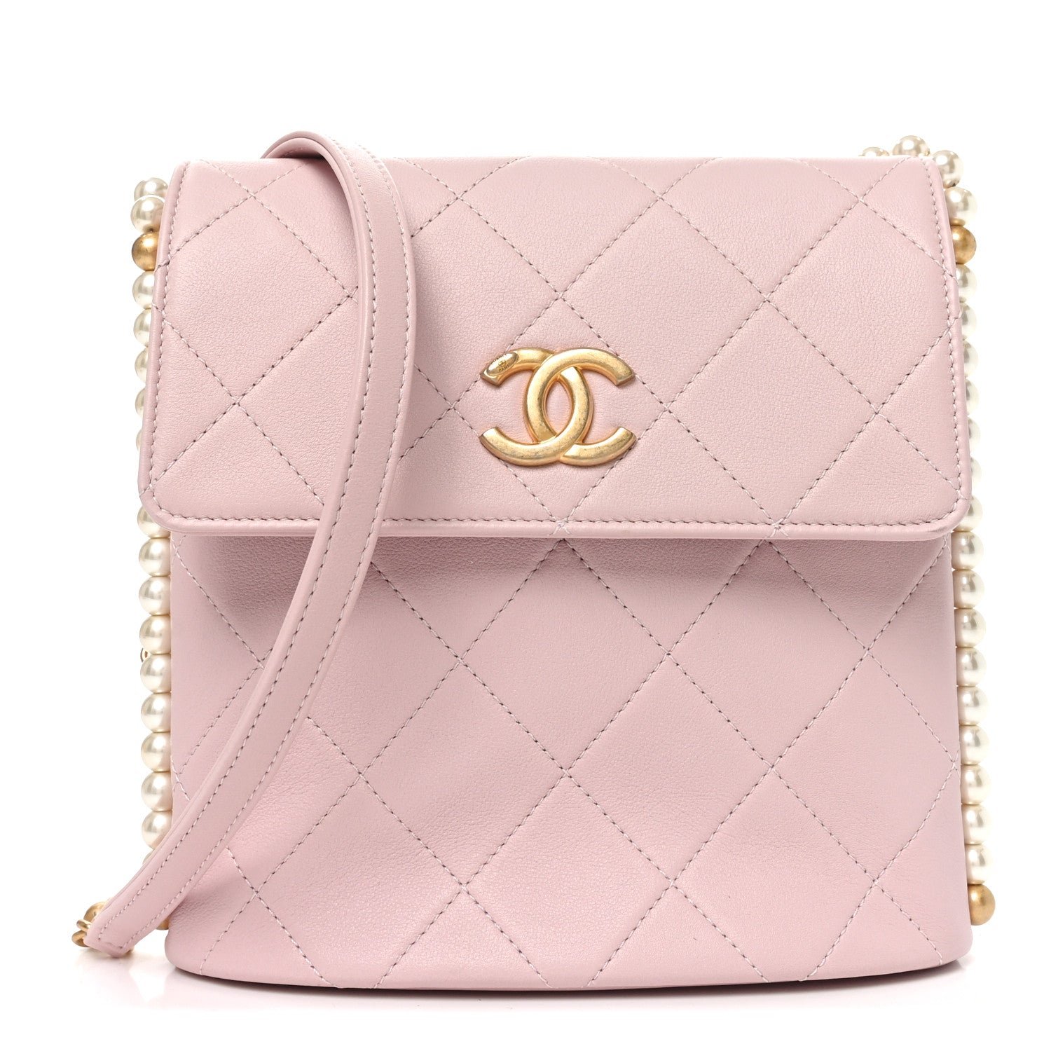 Chanel Calfskin Quilted Pearl Small About Pearls Hobo Bag Light Pink