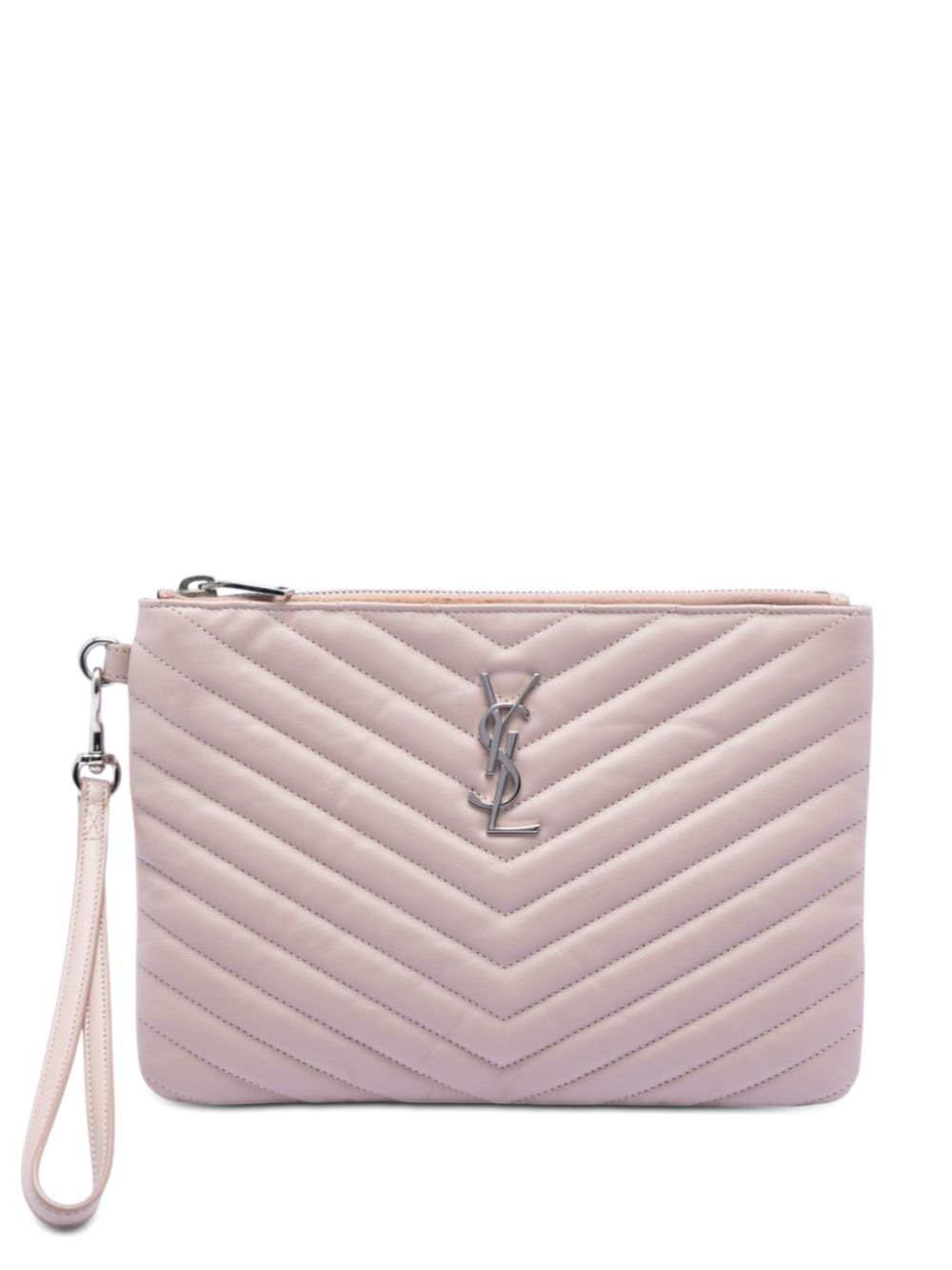 2017 Chevron Leather Monogram Zip A5 Wristlet Pouch clutch bag