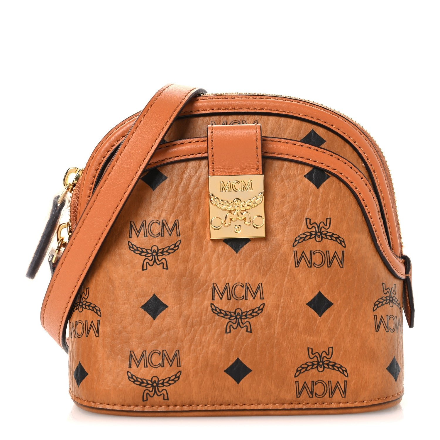 MCM Visetos Mini Anna Crossbody Bag Cognac