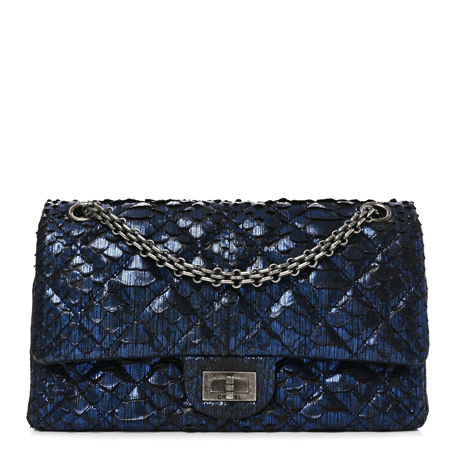 Chanel Metallic Snakeskin 2.55 Reissue 225 Flap Blue