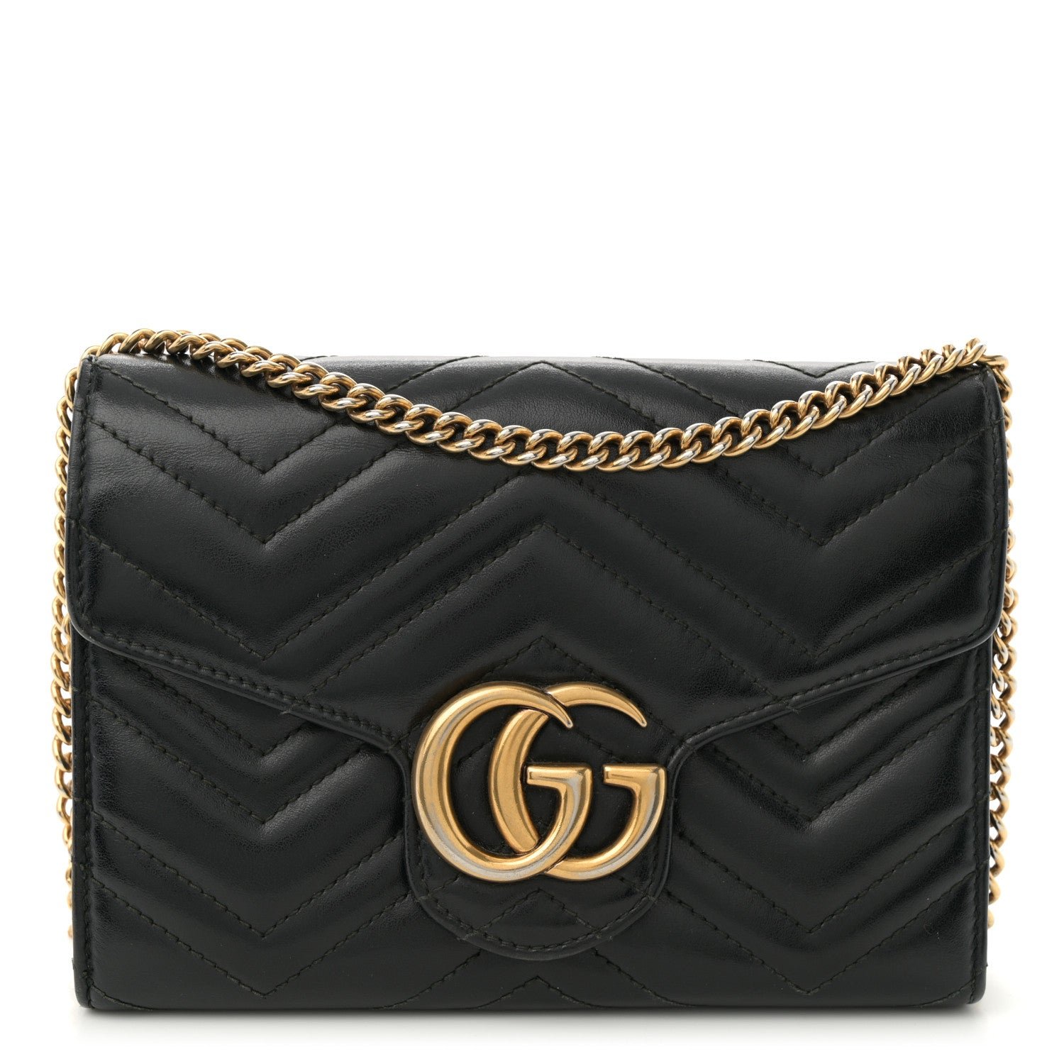 Gucci Calfskin Matelasse GG Marmont Chain Wallet Black