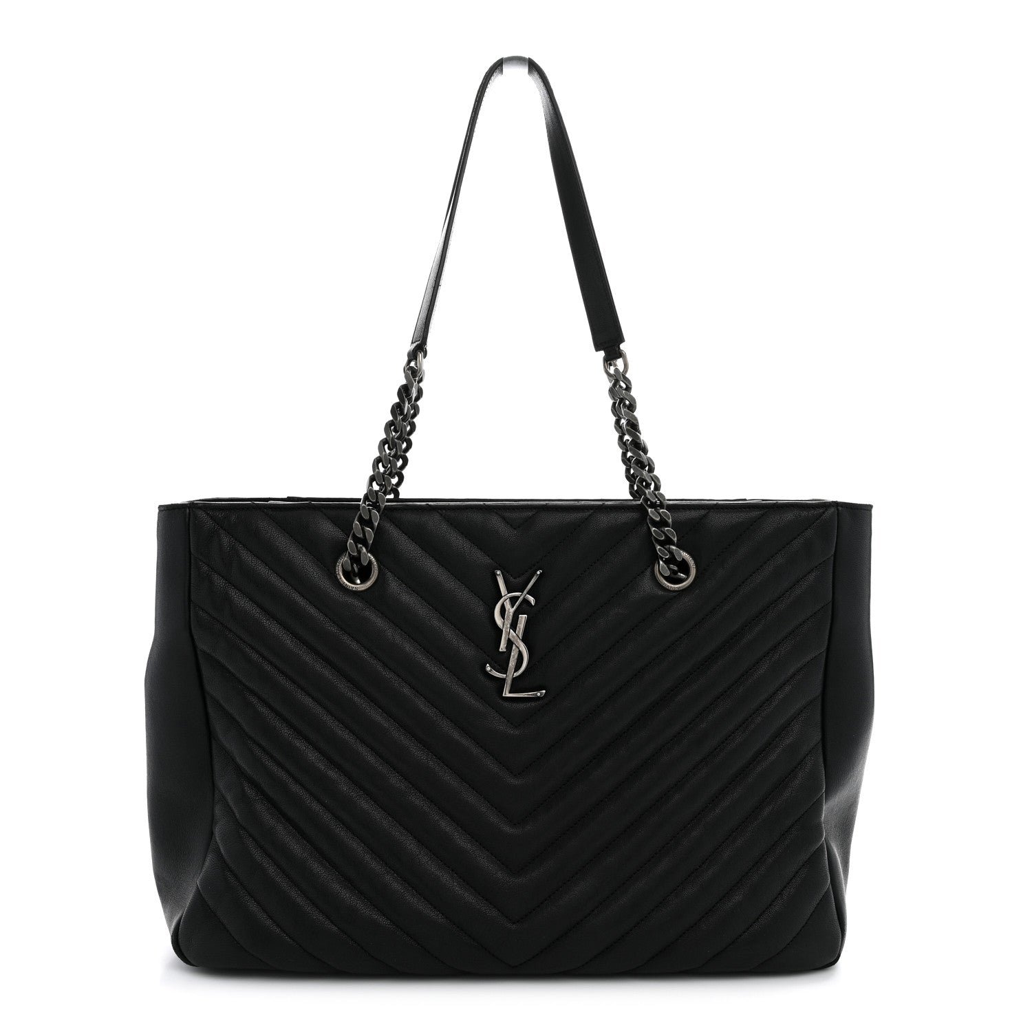 Saint Laurent Sheepskin Matelasse Chevron Large Monogram Shopping Bag Black