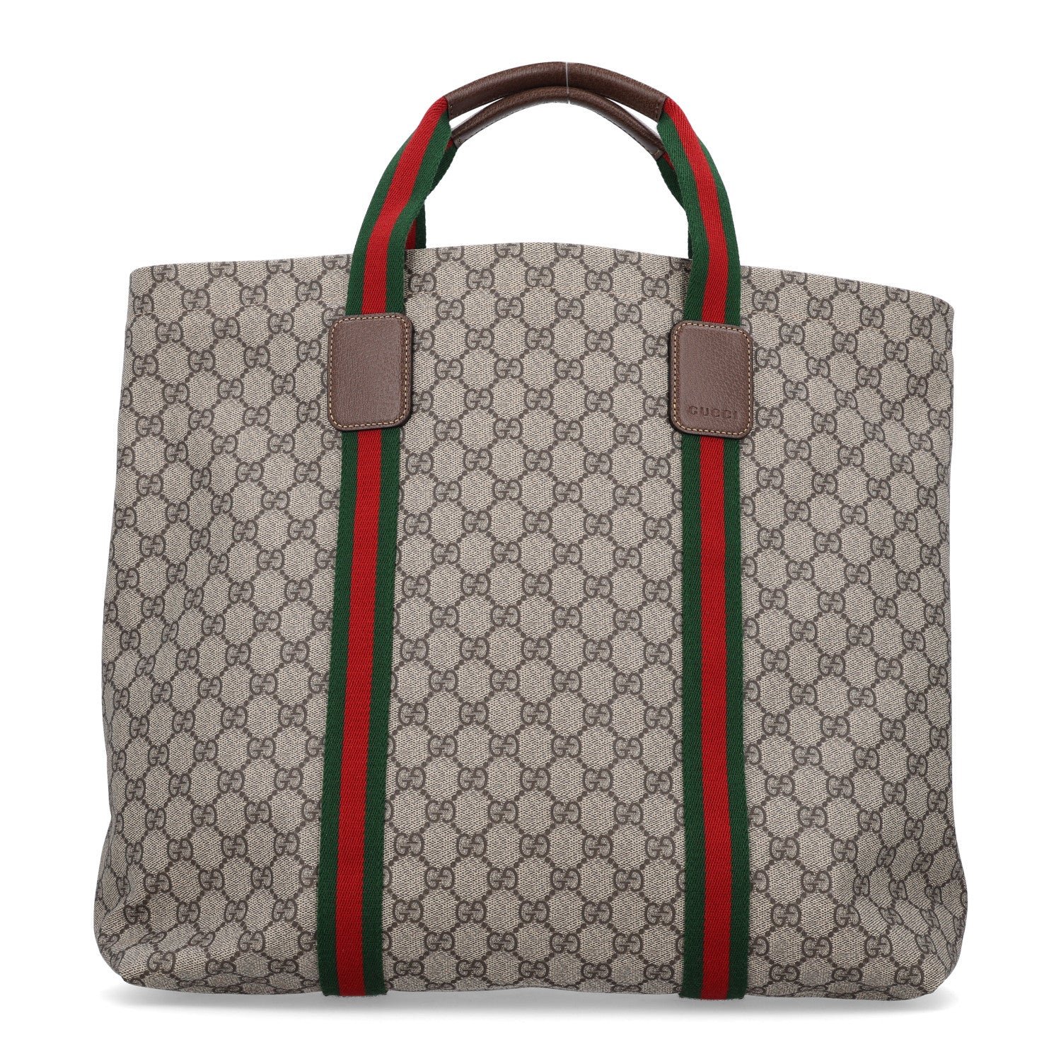 Gucci Tender GG Supreme Monogram Textured Dollar Calfskin Web Tote Beige Ebony New Acero