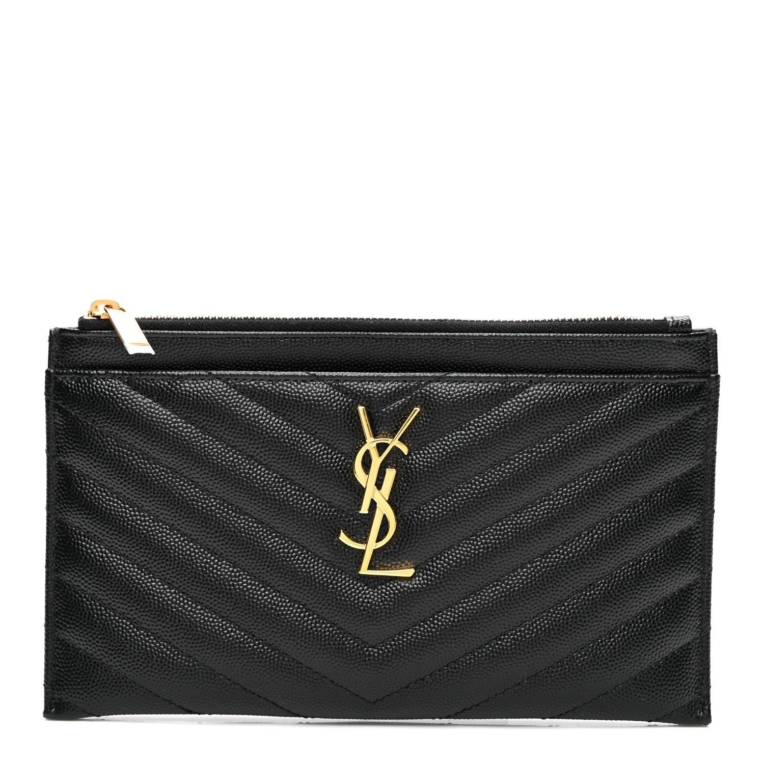 Saint Laurent Grain De Poudre Chevron Monogram Bill Pouch Black