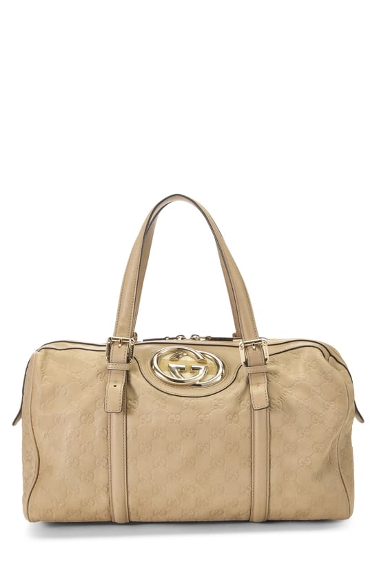 Beige Guccissima Leather Web Britt Boston Bag