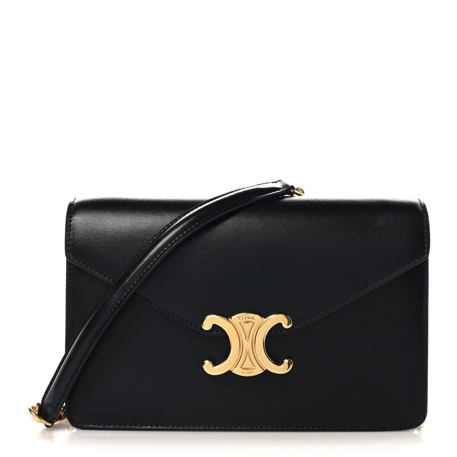 Celine Shiny Calfskin Triomphe Margo Wallet on Chain Black