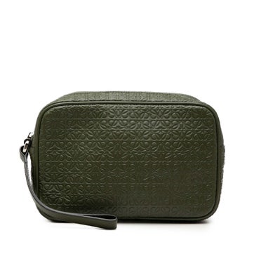 Calf Leather Embossed Anagram Leather Wristlet Pouch