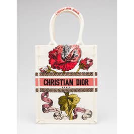 Dior Christian Dior Latte Multicolor Canvas Fleurs Bibliques Vertical Book Tote Bag