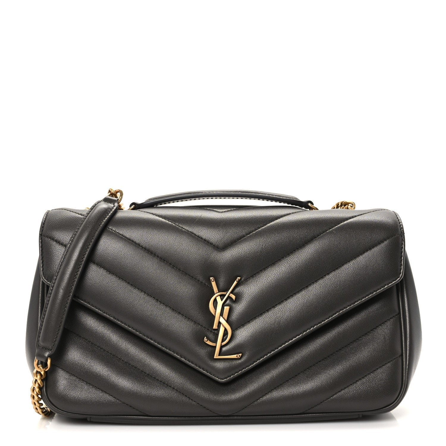 Saint Laurent Lambskin Chevron Quilted Medium Loulou Urban Grey