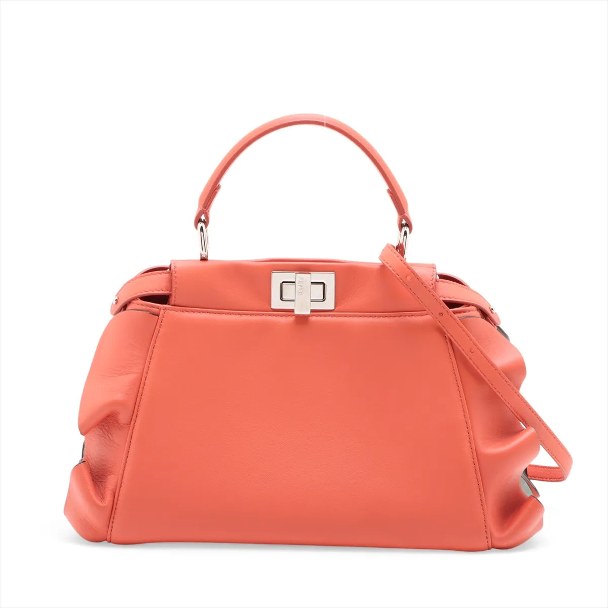 Fendi Mini Peek-a-boo Leather 2 Way Handbag Orange 8BN244