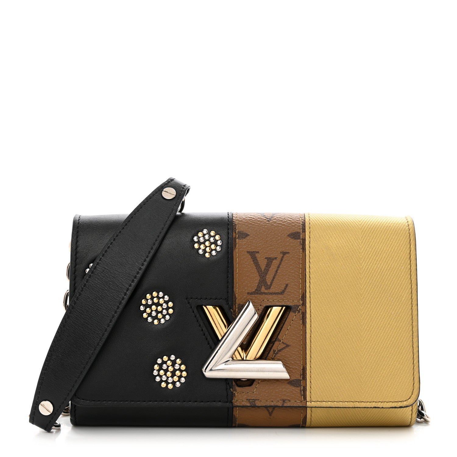 Louis Vuitton Calfskin Reverse Monogram Studded Night Lights Twist Chain Wallet