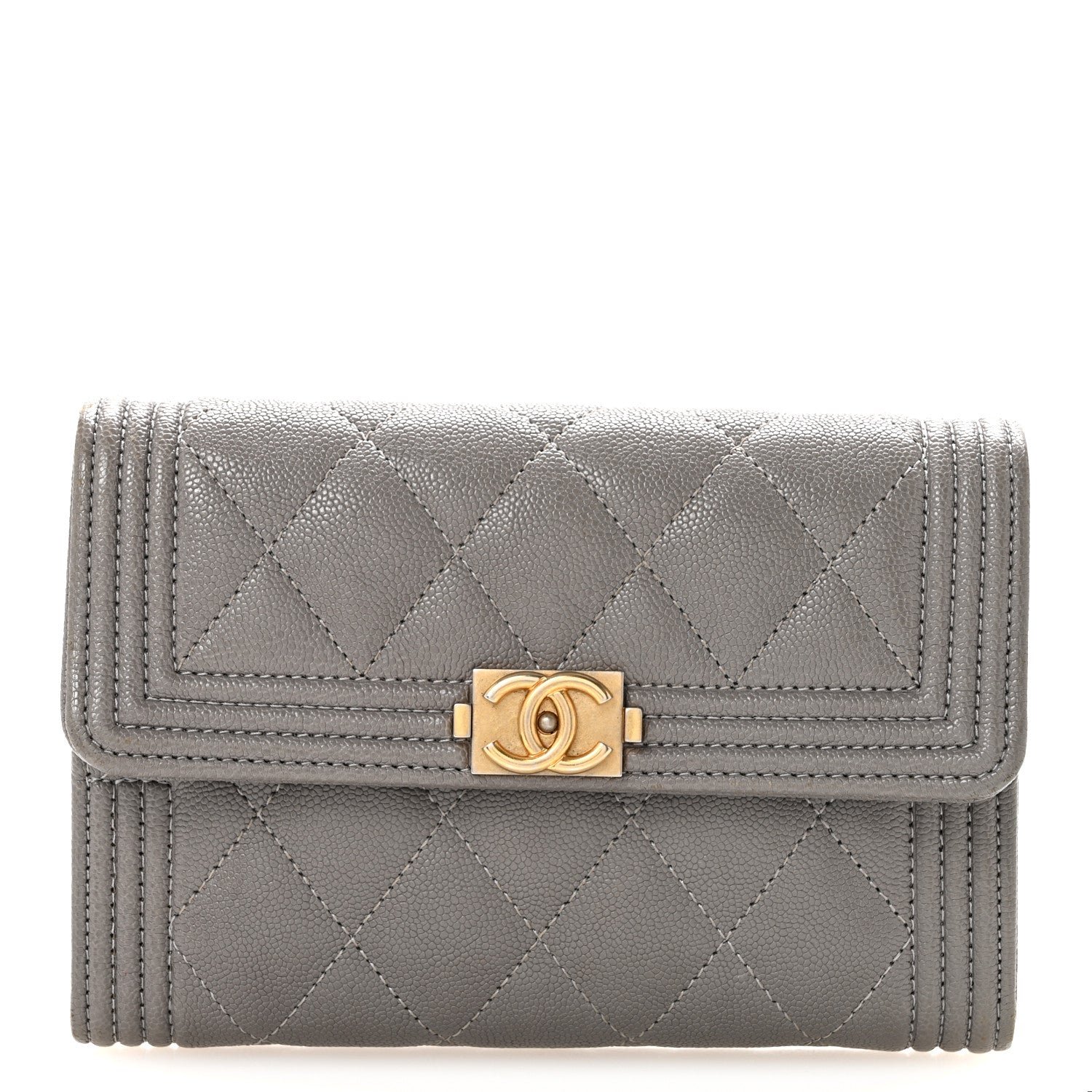 Chanel Caviar Quilted Medium Boy Flap Wallet Grey