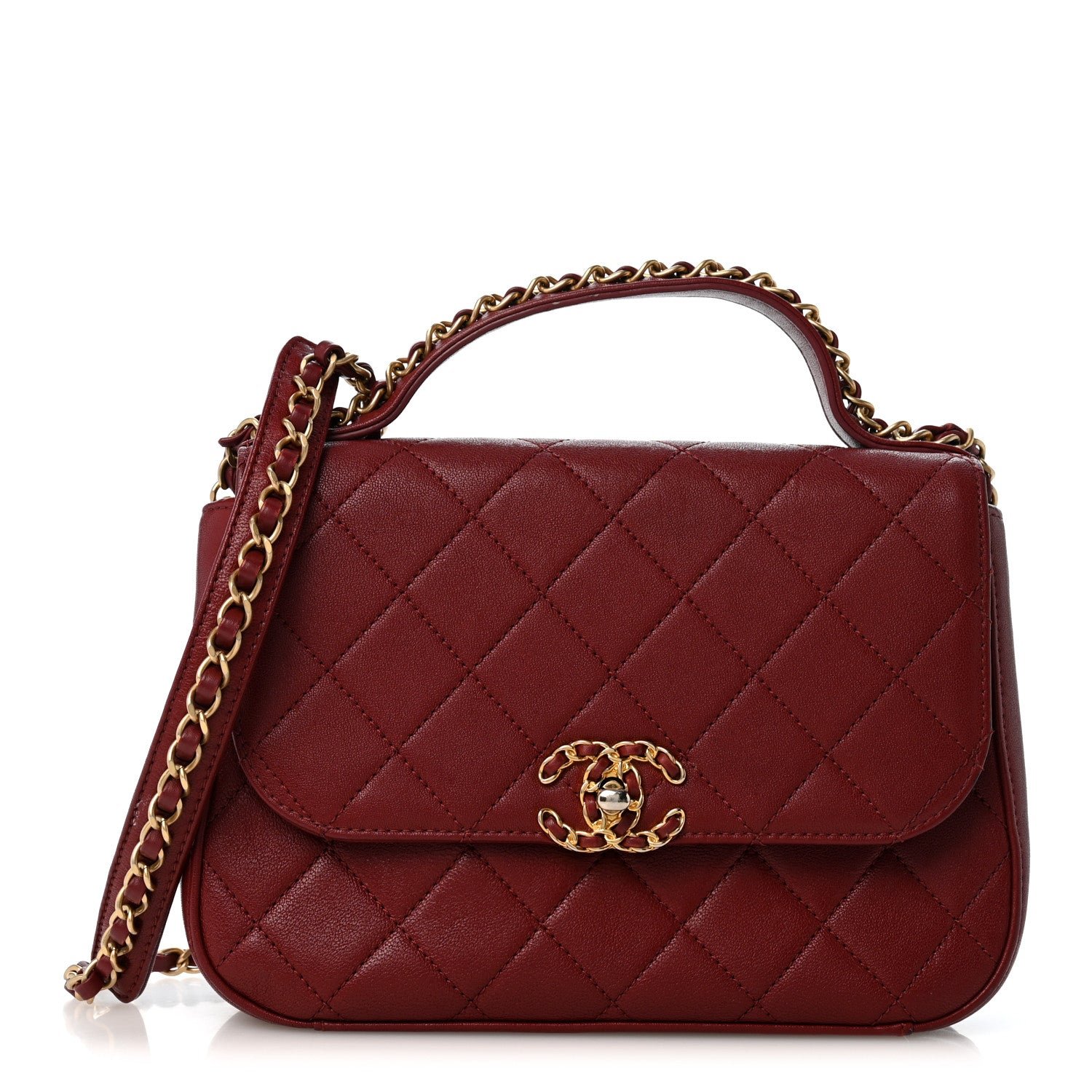 Chanel Lambskin Quilted Chain Infinity Top Handle Flap Burgundy