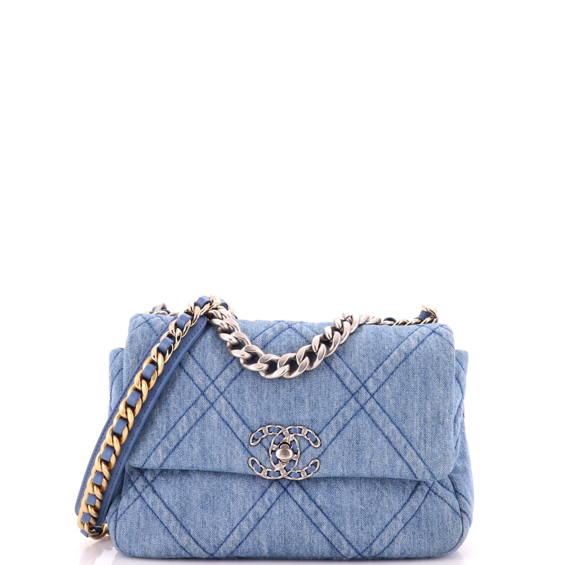 19 Flap Bag Quilted Denim Medium
