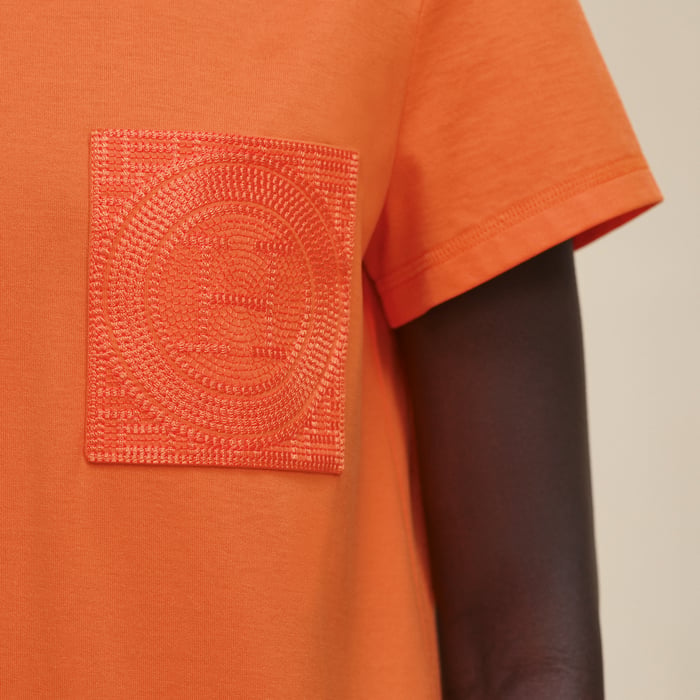 Orange Pop Embroidered Pocket Dress