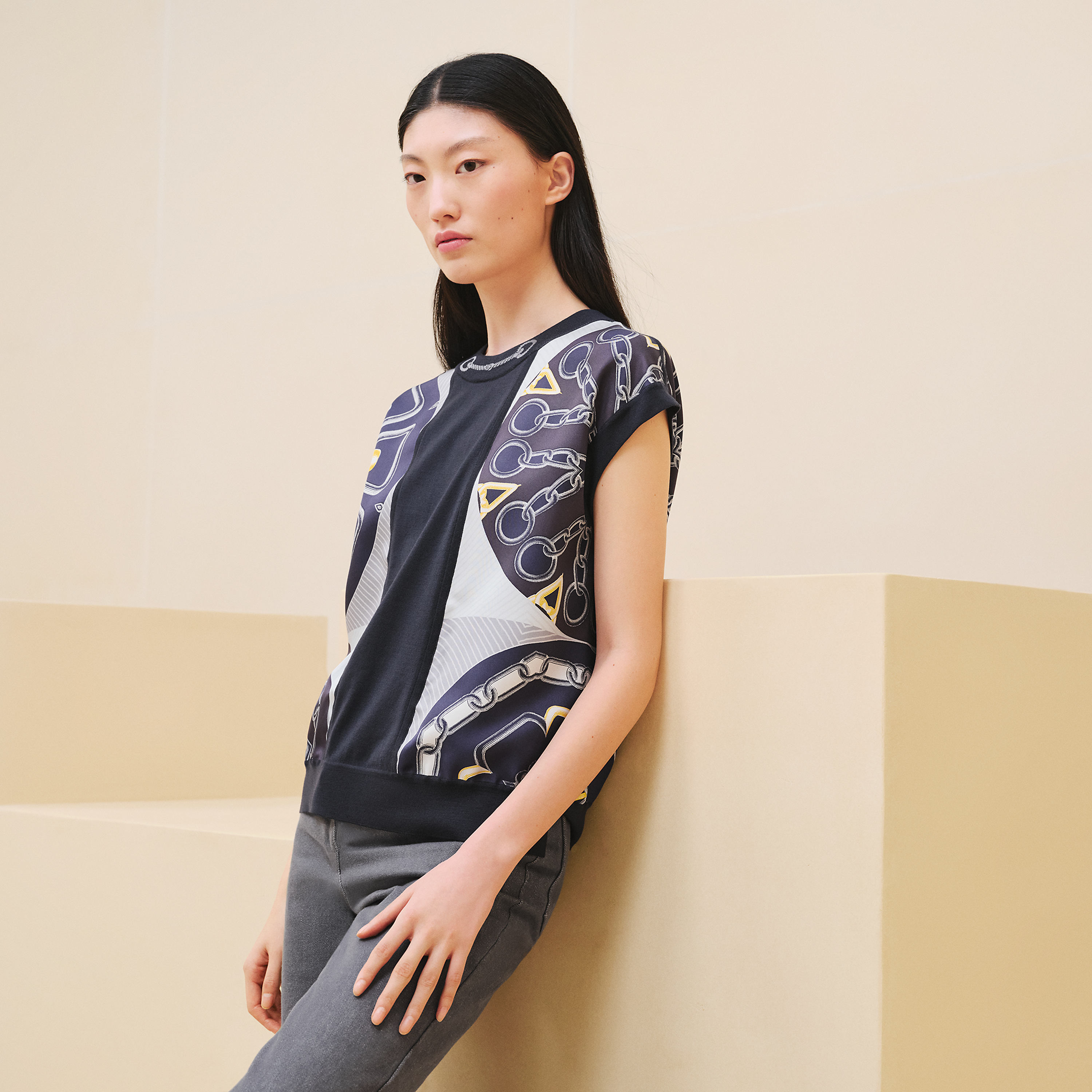 "Effet Kaleidoscope" short-sleeve twillaine sweater