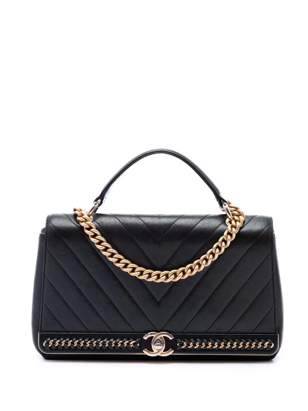2017-2018 Chevron Sheepskin Stitched Chain Top Handle Flap satchel