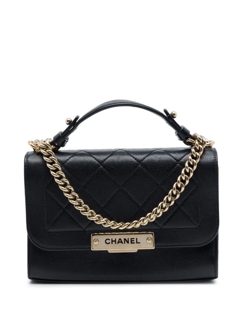 2016-2017 Small Quilted Grained Calfskin Label Click Flap satchel