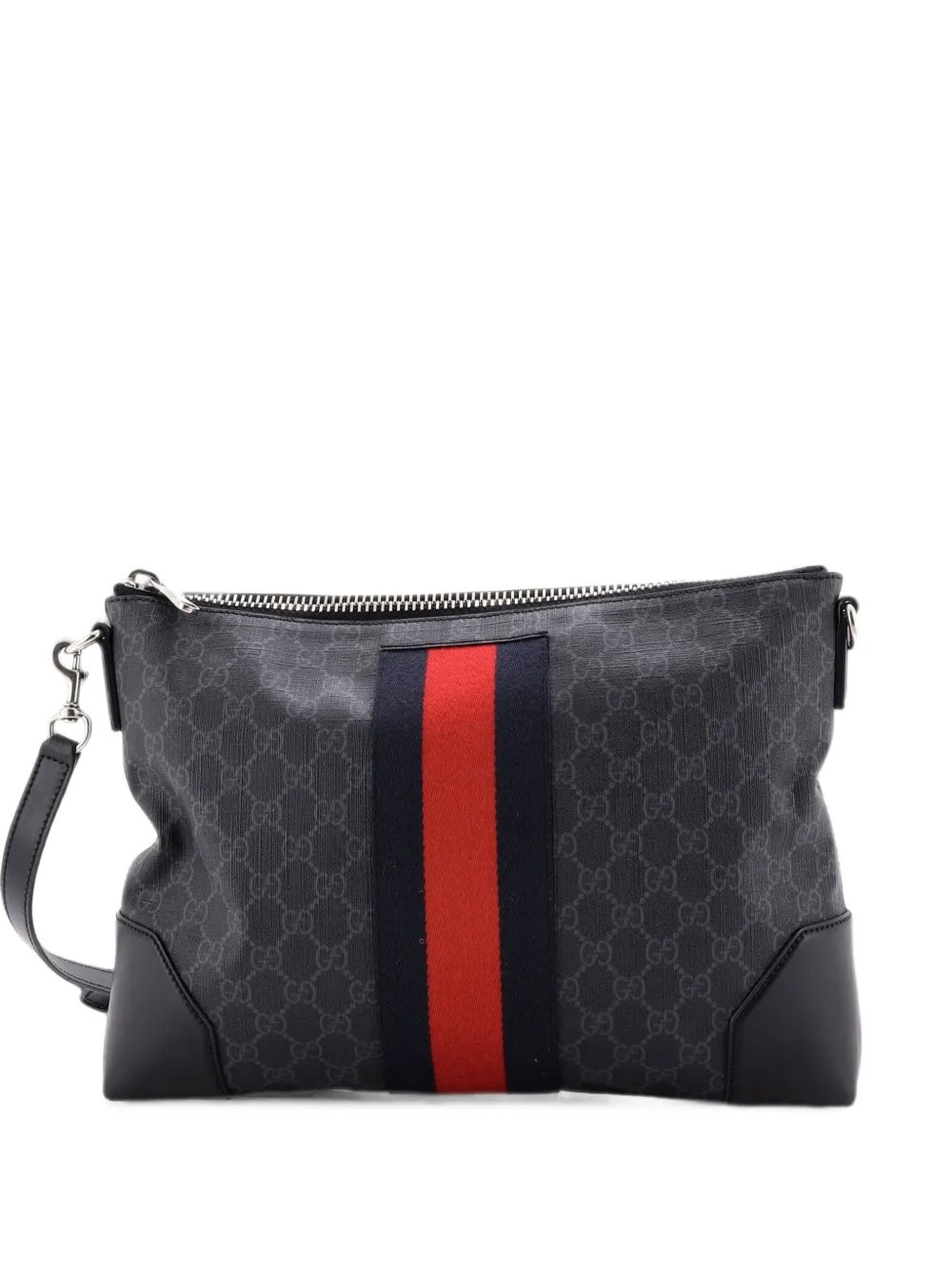 Web Zip Flat Messenger GG Coated Canvas Medium crossbody bag