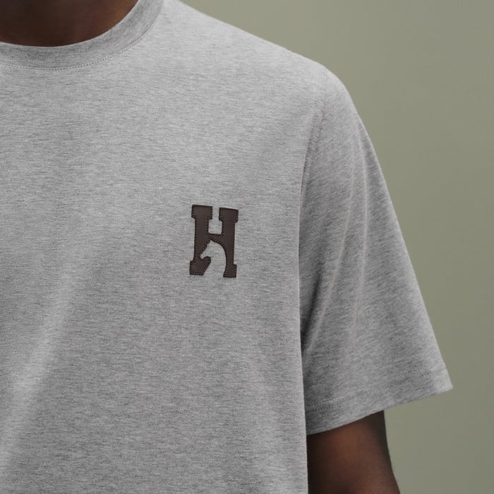 Gris "H'Cheval" T-shirt With Leather Detail